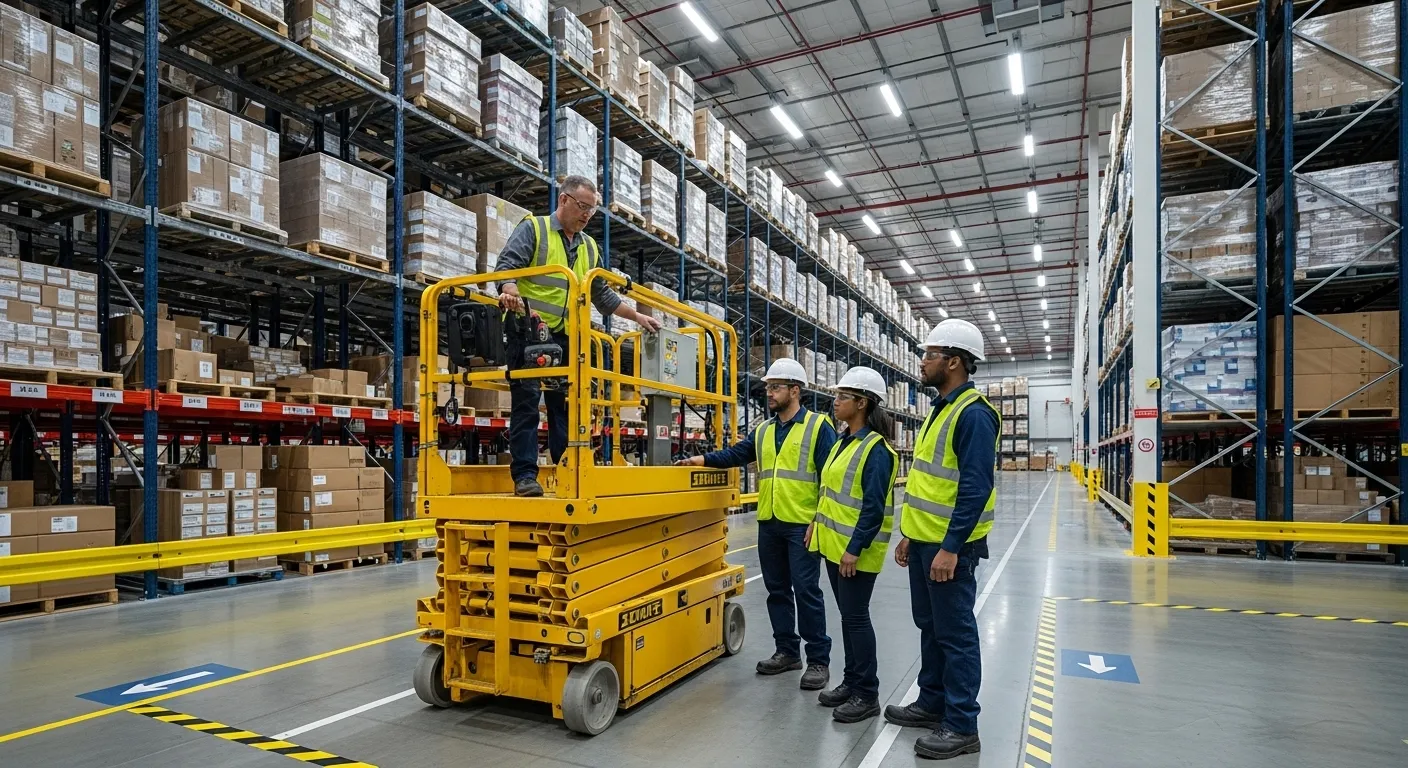 Operação segura de plataforma tipo tesoura conforme NR-18