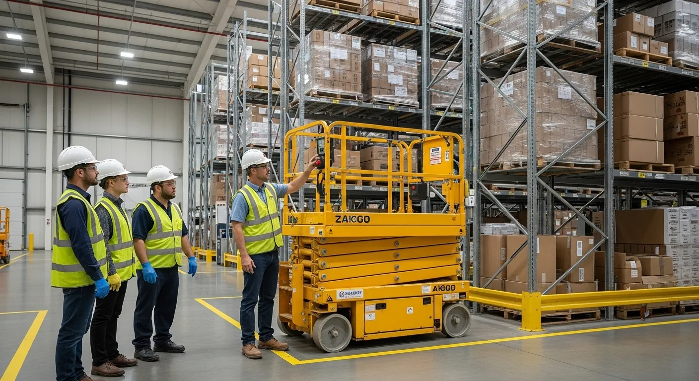 Operação segura de plataforma tesoura conforme NR-18